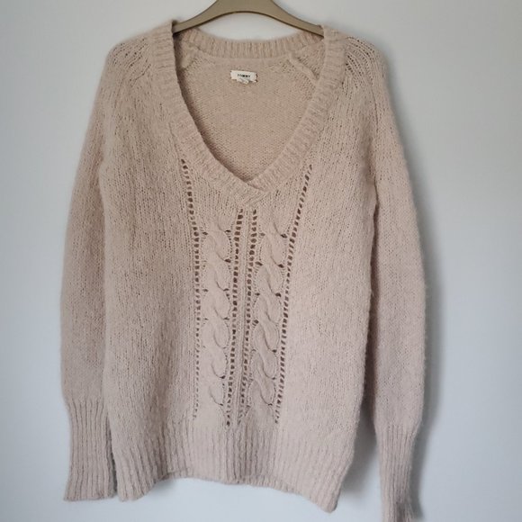 TOMMY Hilfiger Vintage Alpaca Wool Cable Knit Fisherman Sweater Blush Pink Vneck - Picture 1 of 10